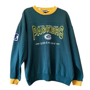 Vintage NFL 90s Green Bay Packers Green Crewneck Sweatshirt Large Sporty Retro